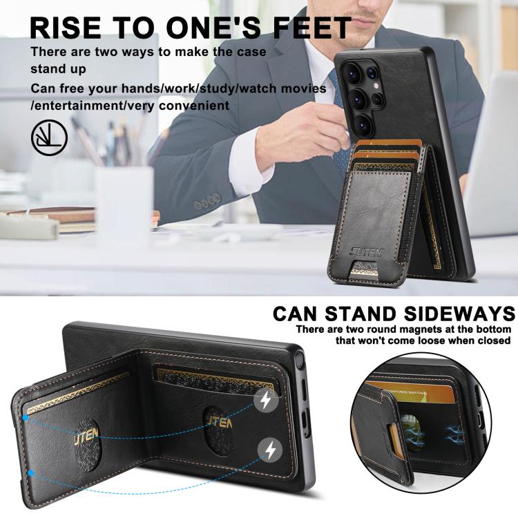 For Samsung Galaxy S25 Ultra 5G Suteni H03 Oil Wax Leather Wallet Stand Back Phone Case