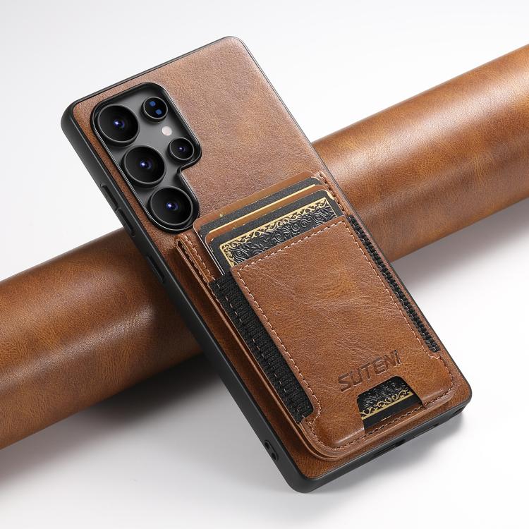 For Samsung Galaxy S25 Ultra 5G Suteni H03 Oil Wax Leather Wallet Stand Back Phone Case