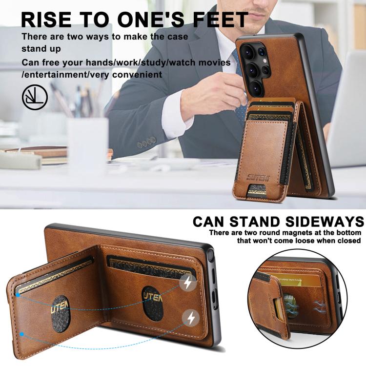 For Samsung Galaxy S25 Ultra 5G Suteni H03 Oil Wax Leather Wallet Stand Back Phone Case