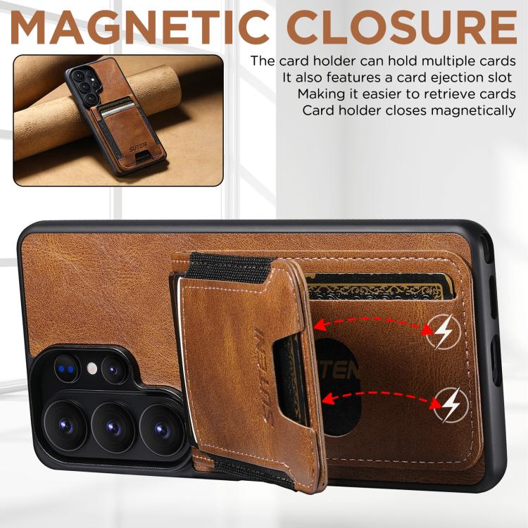 For Samsung Galaxy S26+ 5G Suteni H03 Oil Wax Leather Wallet Stand Back Phone Case