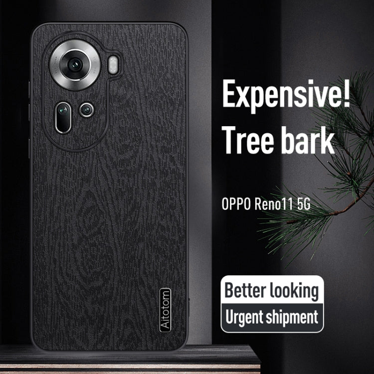 For OPPO Reno11  Global Tree Bark Leather Shockproof Phone Case
