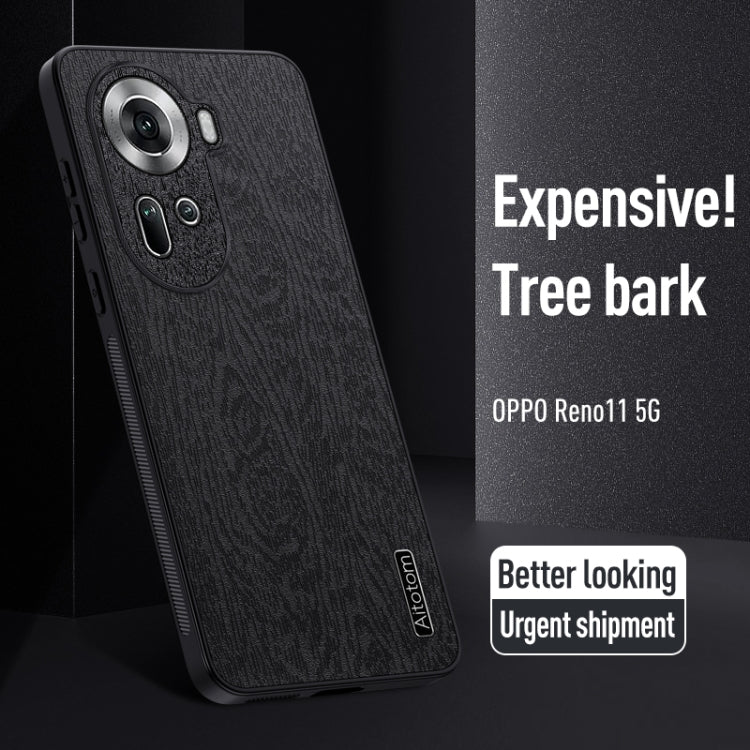 For OPPO Reno11  Global Tree Bark Leather Shockproof Phone Case