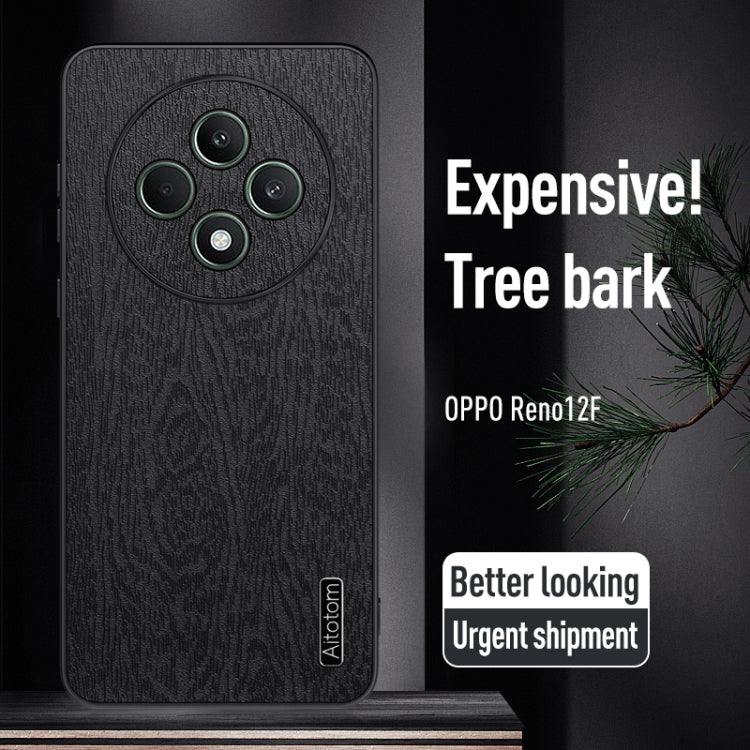 For  OPPO Reno12 F 5G Tree Bark Leather Shockproof Phone Case