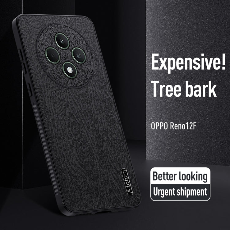 For  OPPO Reno12 F 5G Tree Bark Leather Shockproof Phone Case