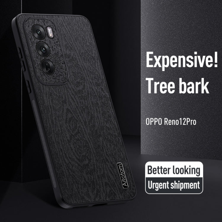For OPPO Reno12 Pro Global Tree Bark Leather Shockproof Phone Case