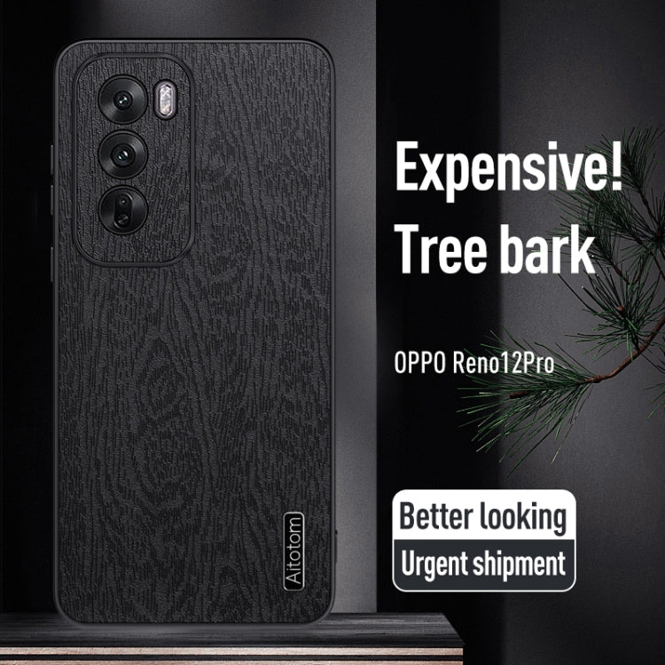 For OPPO Reno12 Pro Global Tree Bark Leather Shockproof Phone Case