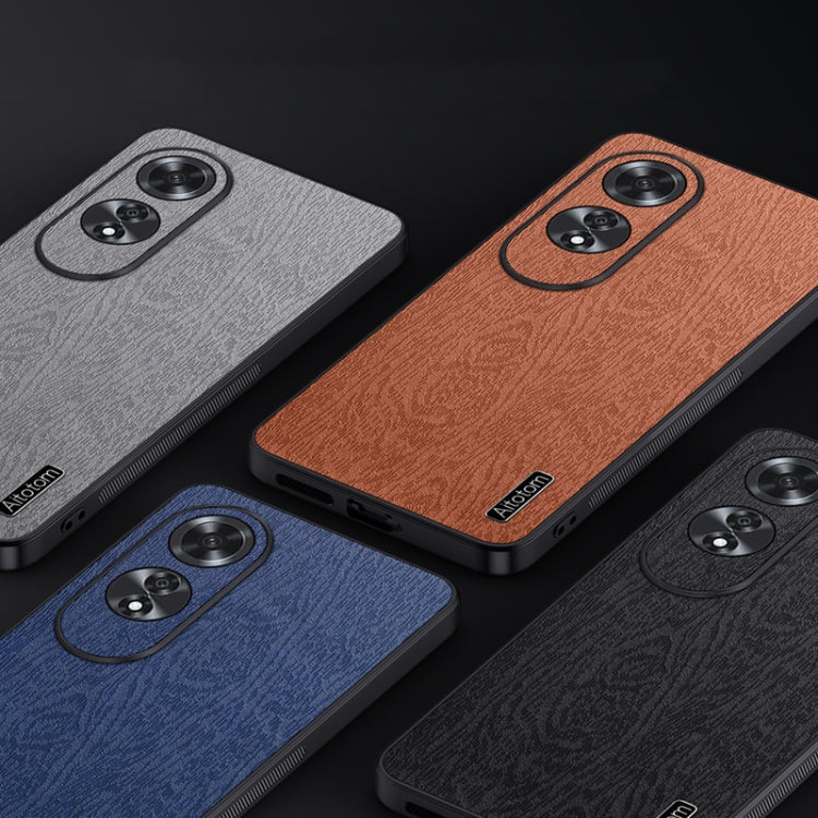 For OPPO A60 4G Global Tree Bark Leather Shockproof Phone Case