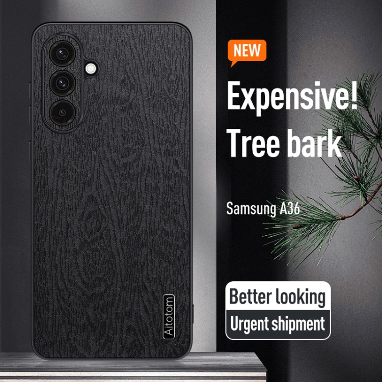 For Samsung Galaxy A36 Tree Bark Leather Shockproof Phone Case