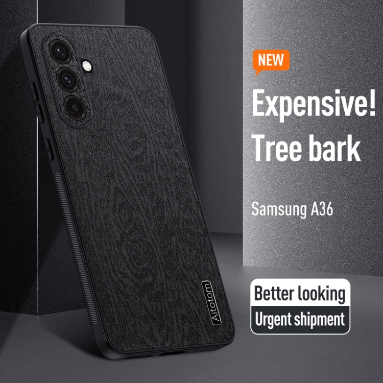 For Samsung Galaxy A36 Tree Bark Leather Shockproof Phone Case