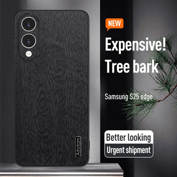 For Samsung Galaxy S25 Edge 5G Tree Bark Leather Shockproof Phone Case