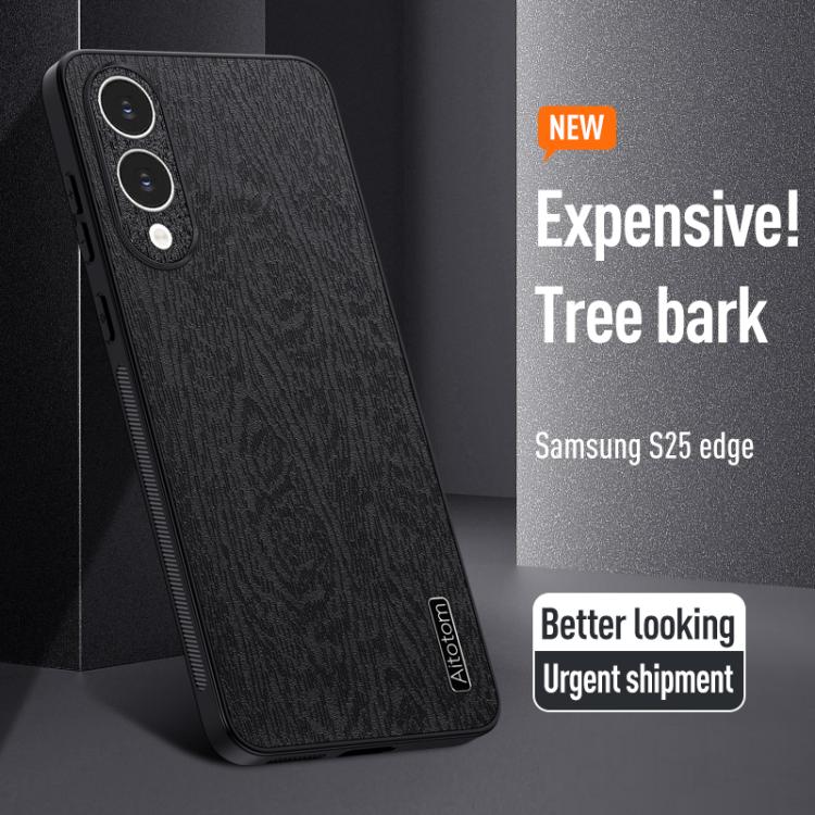For Samsung Galaxy S25 Edge 5G Tree Bark Leather Shockproof Phone Case