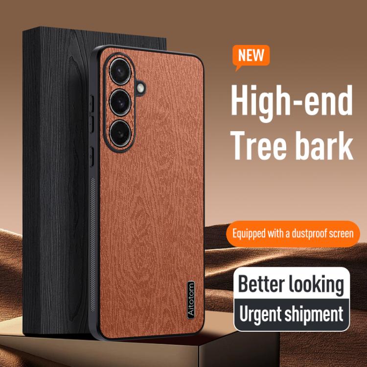 For Samsung Galaxy S26+ 5G Tree Bark Leather Shockproof Phone Case