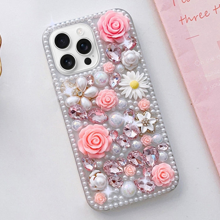 For iPhone 16 Pro Rose Hand-set Diamond PC Phone Case