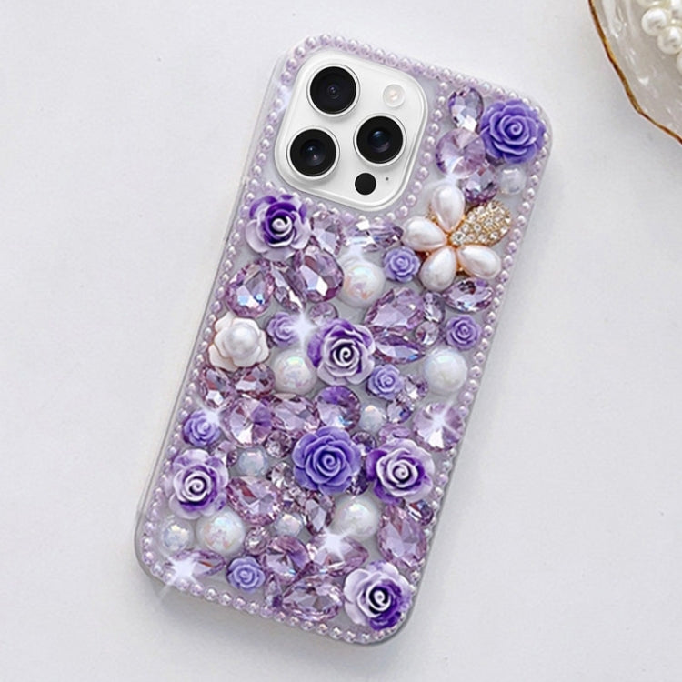 For iPhone 16 Pro Rose Hand-set Diamond PC Phone Case