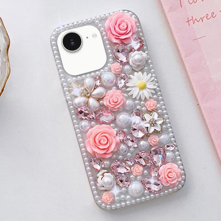 For iPhone 17e / 16e Rose Hand-set Diamond PC Phone Case
