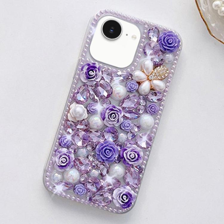 For iPhone 17e / 16e Rose Hand-set Diamond PC Phone Case
