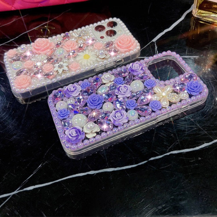 For iPhone 16 Pro Max Rose Hand-set Diamond PC Phone Case