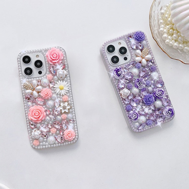 For iPhone 16 Plus Rose Hand-set Diamond PC Phone Case