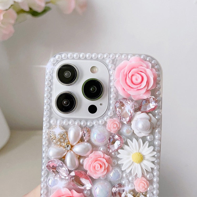 For iPhone 16 Pro Rose Hand-set Diamond PC Phone Case