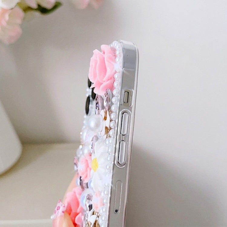 For iPhone 16 Plus Rose Hand-set Diamond PC Phone Case