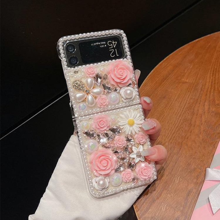 For Samsung Galaxy Z Flip6 Rose Hand-set Diamond PC Phone Case