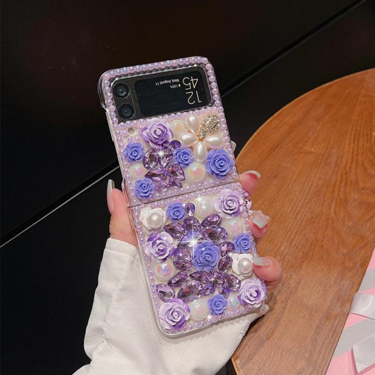 For Samsung Galaxy Z Flip6 Rose Hand-set Diamond PC Phone Case