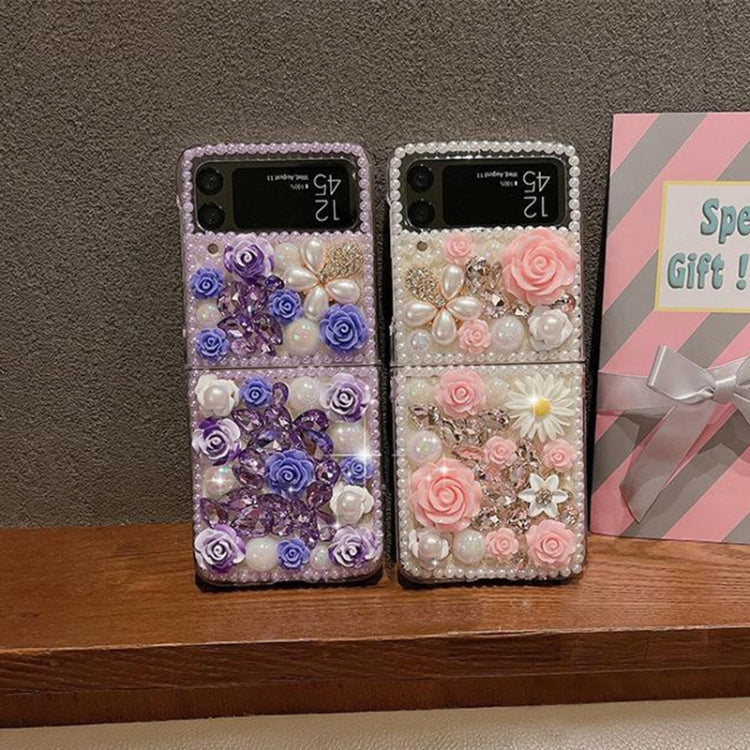 For Samsung Galaxy Z Flip6 Rose Hand-set Diamond PC Phone Case