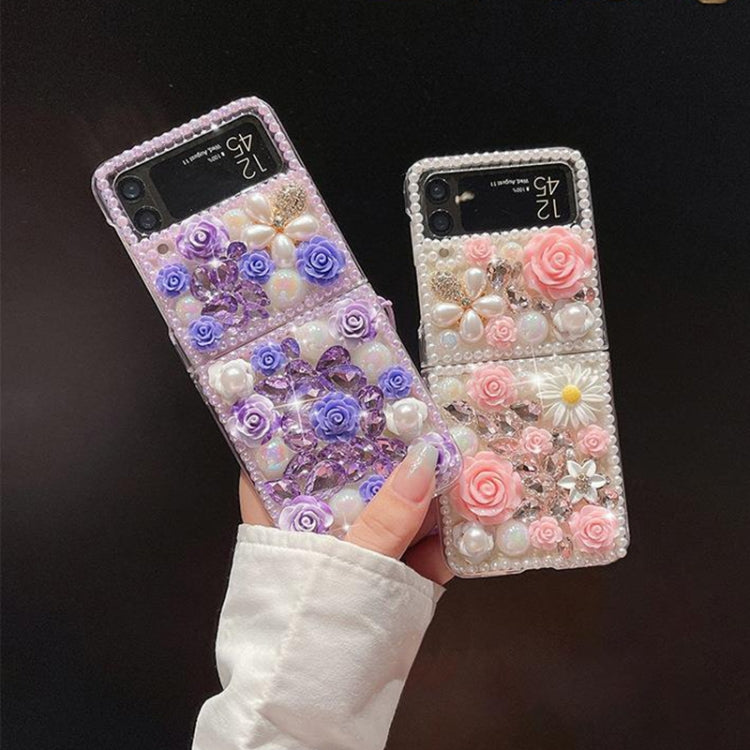 For Samsung Galaxy Z Flip6 Rose Hand-set Diamond PC Phone Case