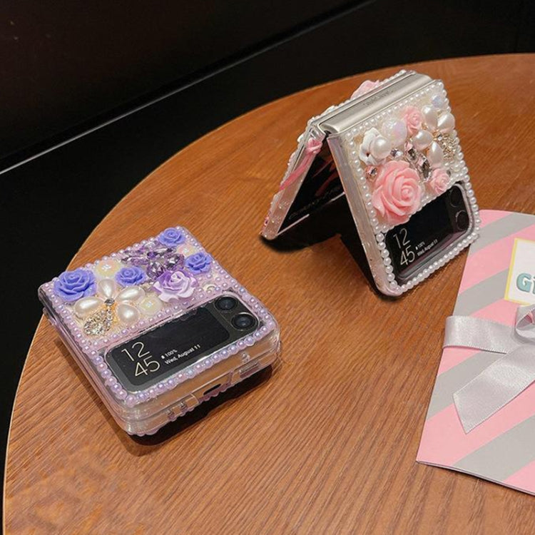For Samsung Galaxy Z Flip6 Rose Hand-set Diamond PC Phone Case