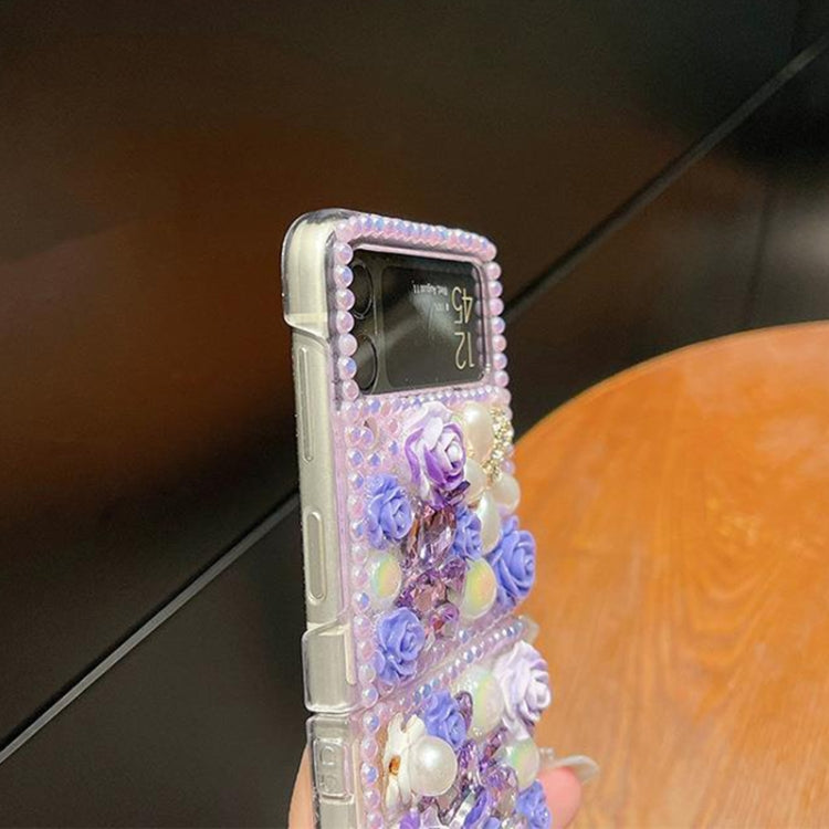For Samsung Galaxy Z Flip6 Rose Hand-set Diamond PC Phone Case