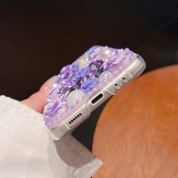 For Samsung Galaxy Z Flip6 Rose Hand-set Diamond PC Phone Case