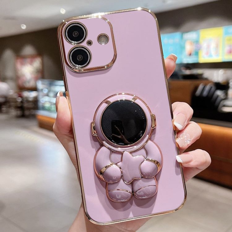 For iPhone 16 Embrace Stars Electroplating Astronaut Holder Phone Case