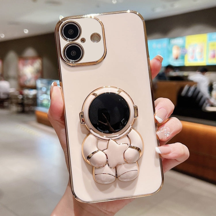 For iPhone 16 Plus Embrace Stars Electroplating Astronaut Holder Phone Case
