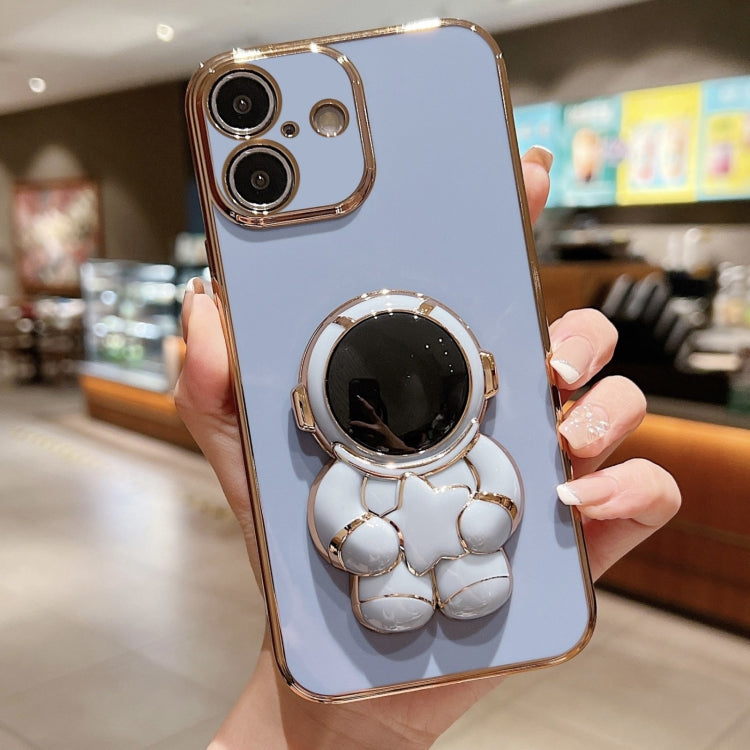 For iPhone 16 Plus Embrace Stars Electroplating Astronaut Holder Phone Case