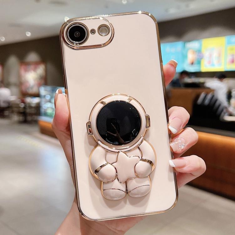 For iPhone 17e / 16e Embrace Stars Electroplating Astronaut Holder Phone Case