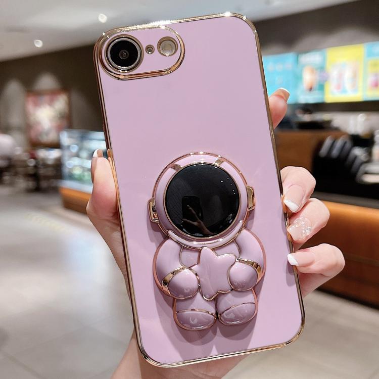 For iPhone 17e / 16e Embrace Stars Electroplating Astronaut Holder Phone Case