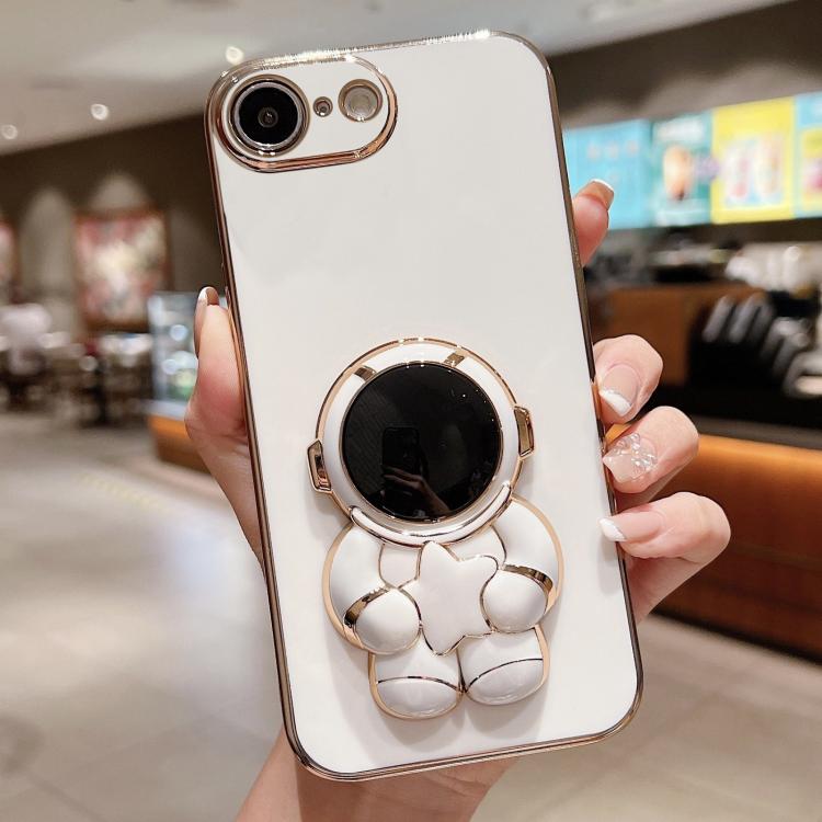 For iPhone 17e / 16e Embrace Stars Electroplating Astronaut Holder Phone Case