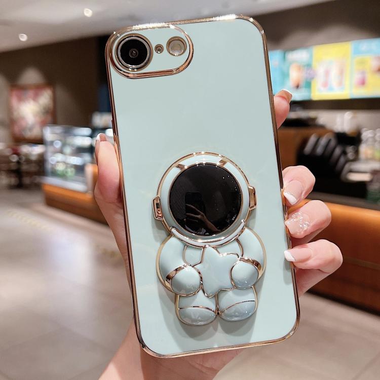 For iPhone 17e / 16e Embrace Stars Electroplating Astronaut Holder Phone Case