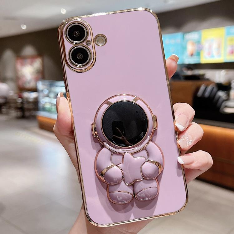 For iPhone 17 Embrace Stars Electroplating Astronaut Holder Phone Case