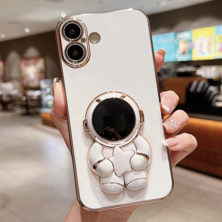 For iPhone 17 Embrace Stars Electroplating Astronaut Holder Phone Case