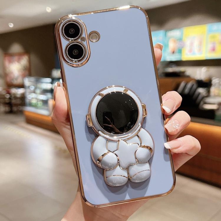 For iPhone 17 Embrace Stars Electroplating Astronaut Holder Phone Case