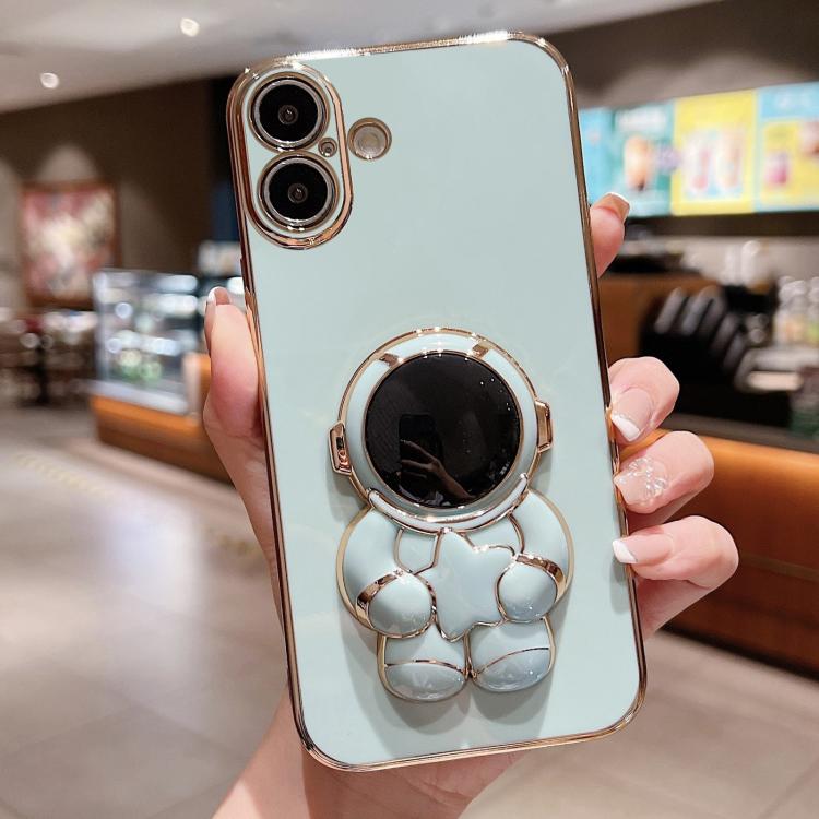 For iPhone 17 Embrace Stars Electroplating Astronaut Holder Phone Case