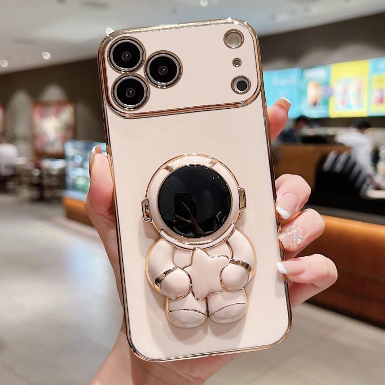 For iPhone 17 Pro Embrace Stars Electroplating Astronaut Holder Phone Case