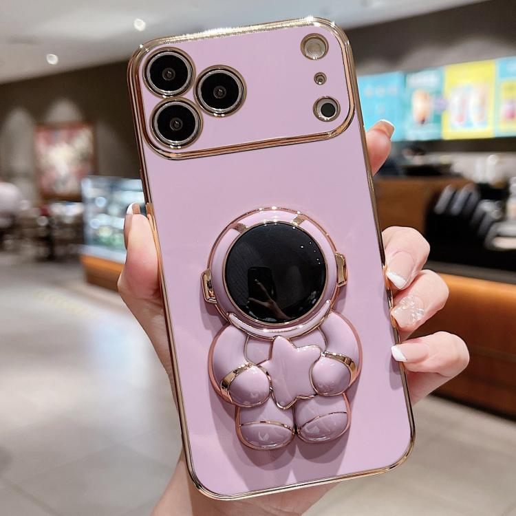 For iPhone 17 Pro Embrace Stars Electroplating Astronaut Holder Phone Case