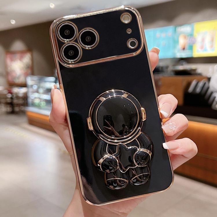 For iPhone 17 Pro Embrace Stars Electroplating Astronaut Holder Phone Case