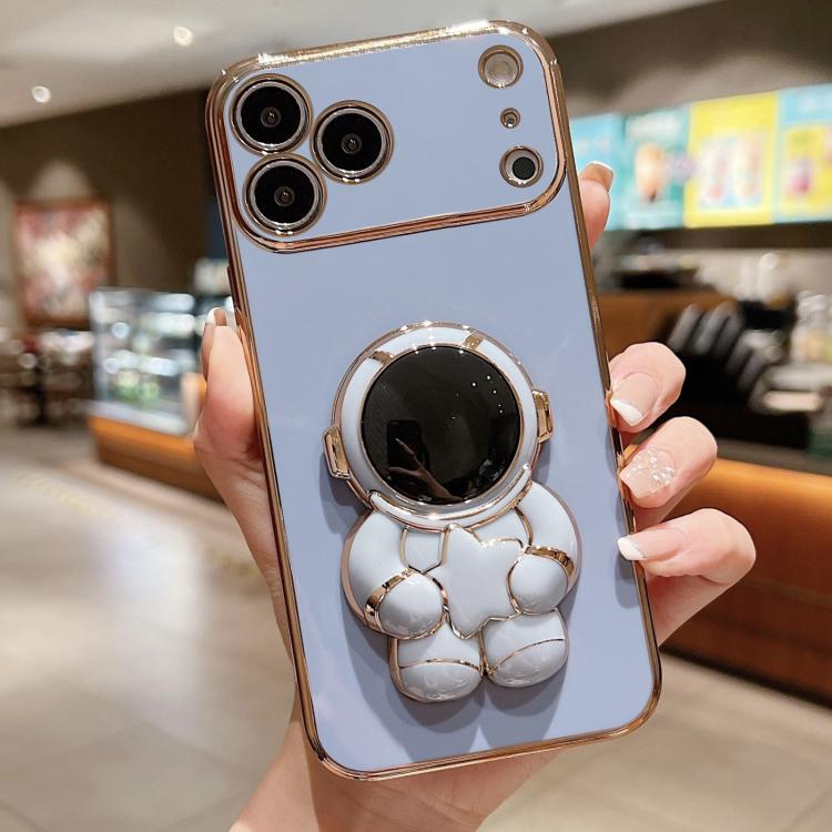 For iPhone 17 Pro Embrace Stars Electroplating Astronaut Holder Phone Case