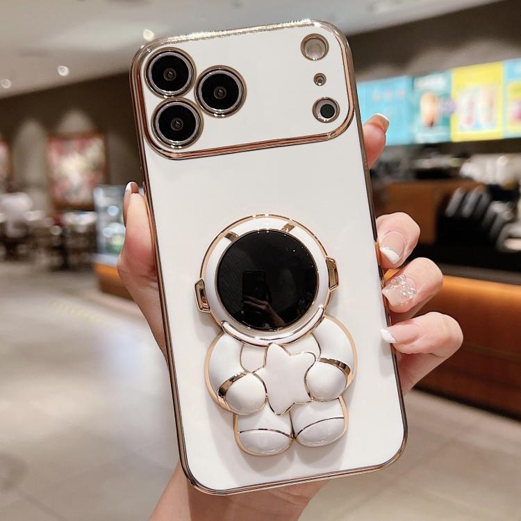 For iPhone 17 Pro Max Embrace Stars Electroplating Astronaut Holder Phone Case