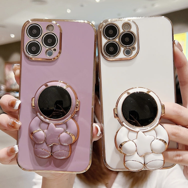 For iPhone 17 Embrace Stars Electroplating Astronaut Holder Phone Case