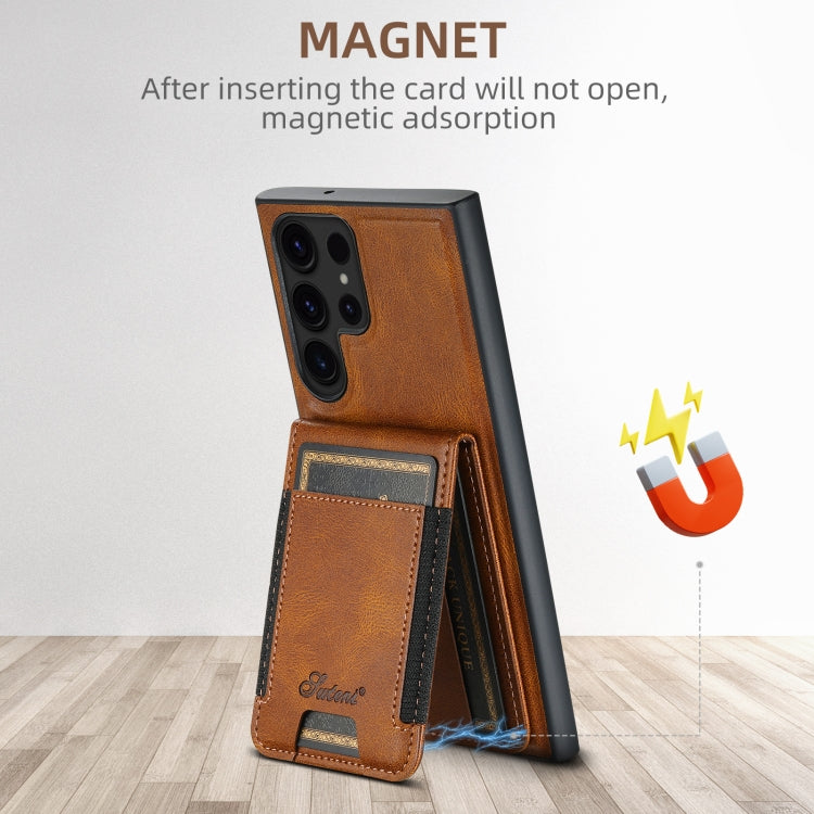 For Samsung Galaxy S22 Ultra 5G Suteni H17 Oil Eax Leather MagSafe Detachable Wallet Phone Case