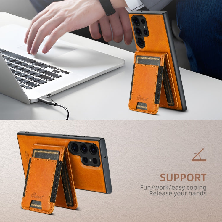 For Samsung Galaxy S22+ 5G Suteni H17 Oil Eax Leather MagSafe Detachable Wallet Phone Case